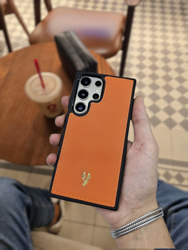 VİSSO Turuncu Napa Hakiki Deri SAMSUNG GALAXY S24 ULTRA İsim Baskılı Kişiye Özel Deri Telefon Kılıfı KARGO BEDAVA Turuncu Napa