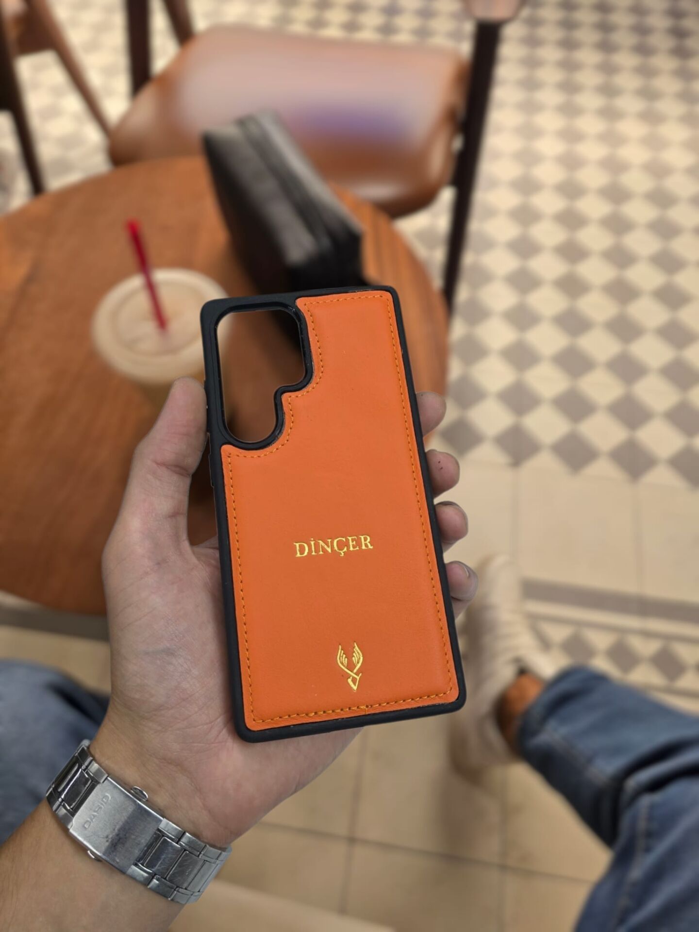 VİSSO Turuncu Napa Hakiki Deri SAMSUNG GALAXY S24 ULTRA İsim Baskılı Kişiye Özel Deri Telefon Kılıfı KARGO BEDAVA Turuncu Napa