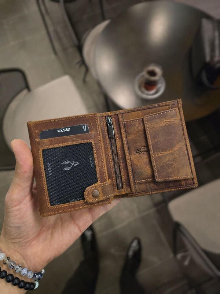 VİSSO 111 Hakiki Deri Cüzdan Ve Kemer Kişiye Özel İsim Baskılı Bozuk Para Cepli Fermuarlı Cüzdan Çanta FINDIK MATRİX SET Ve Anahtarlık