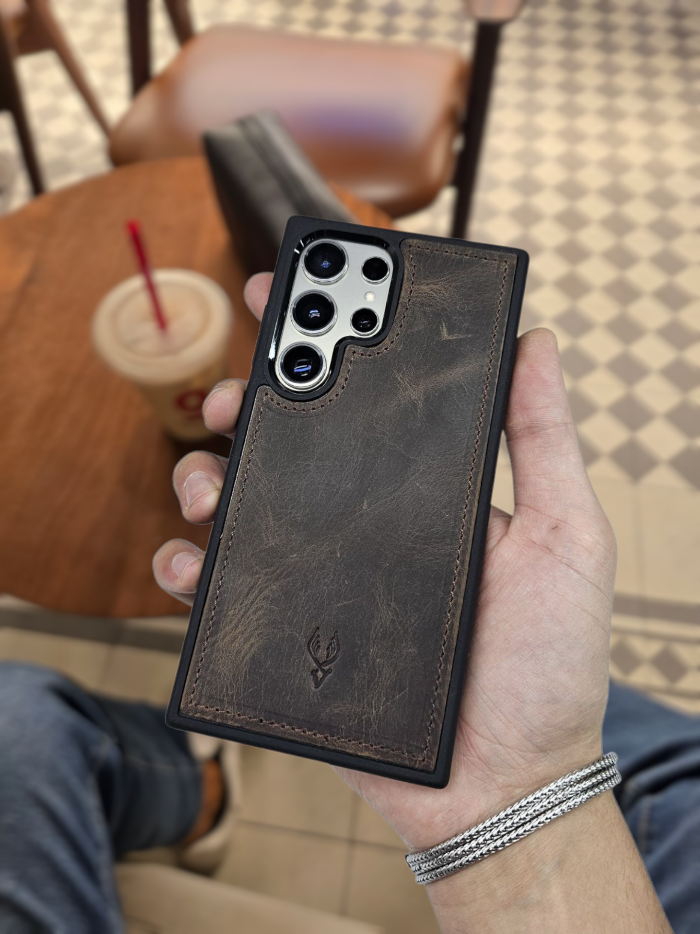 VİSSO Kahve Matrix  Hakiki Deri SAMSUNG GALAXY S24 ULTRA İsim Baskılı Kişiye Özel Deri Telefon Kılıfı KARGO BEDAVA  Kahve Matrix