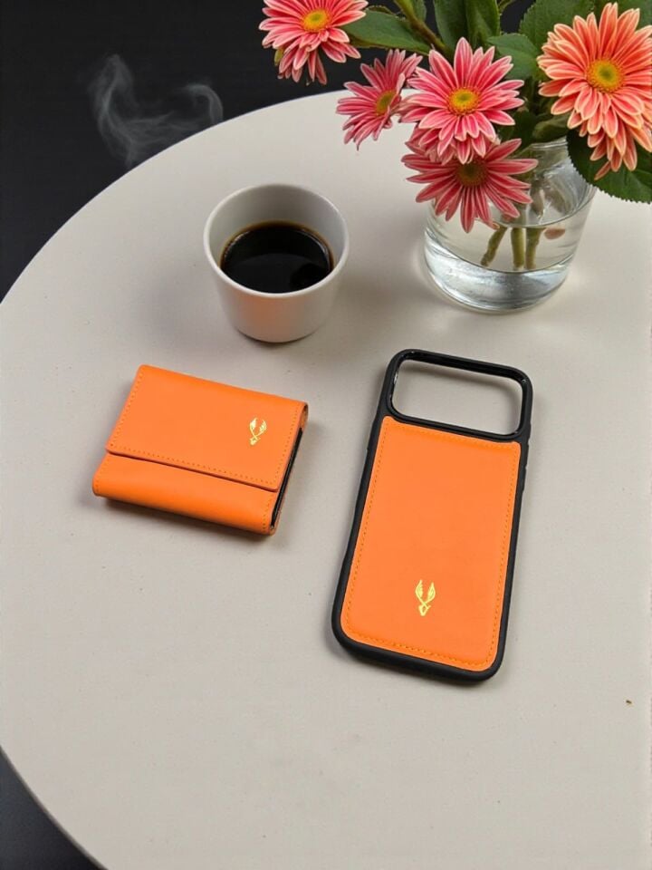 VİSSO 660 HAKİKİ DERİ ÇANTA  İSME ÖZEL GÜÇLÜ MIKNATISLI KİLİT AKORDİYON YELPAZE KARTLIK CÜZDAN ERKEK KADIN MODELİ Turuncu Napa Ve Telefon Kılıfı