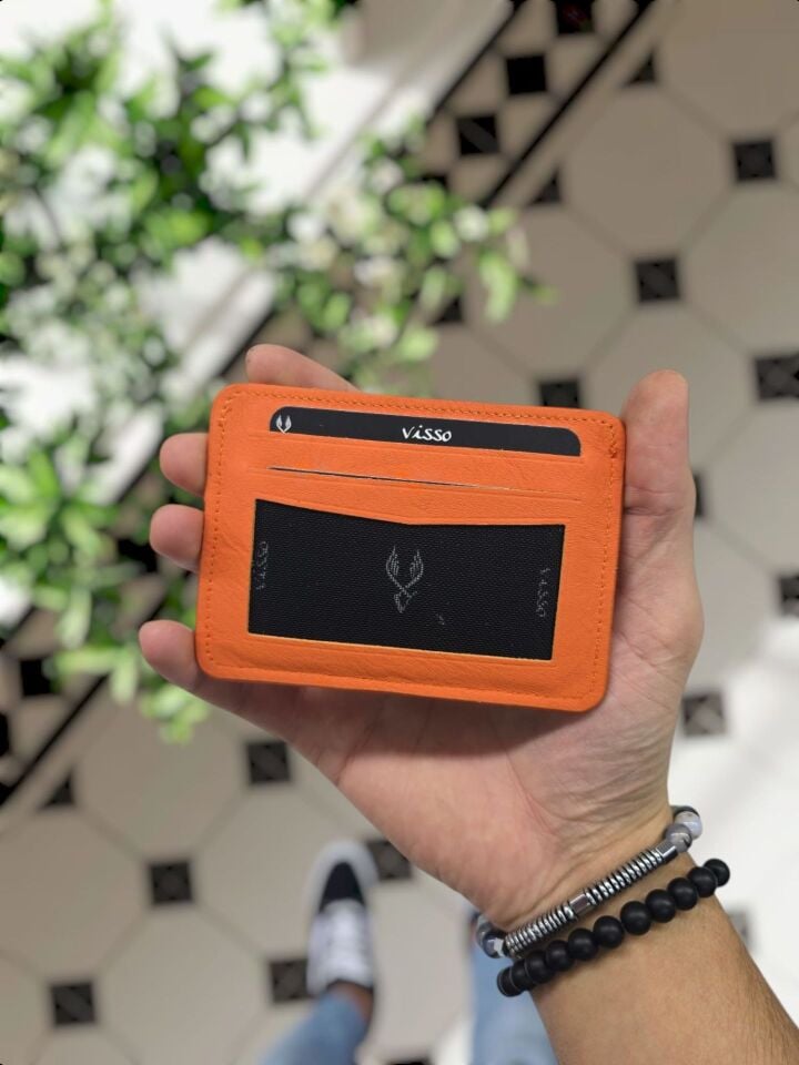 VİSSO 653 Hakiki Deri ÇANTA İSME ÖZEL Kağıt Para Bölmeli Kimlik Kart Gözlü  ERKEK VE KADIN  Kredi Kartlık Cüzdan Çanta TURUNCU NAPA Ve Telefon Kılıfı