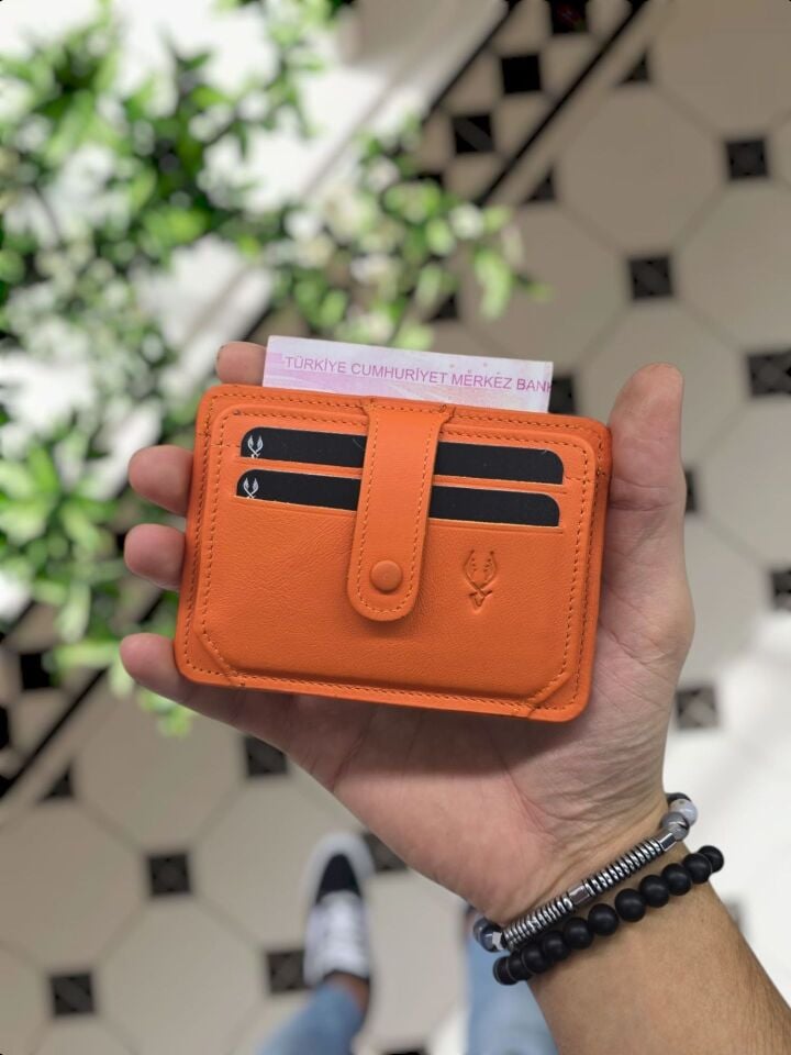 VİSSO 653 Hakiki Deri ÇANTA İSME ÖZEL Kağıt Para Bölmeli Kimlik Kart Gözlü  ERKEK VE KADIN  Kredi Kartlık Cüzdan Çanta TURUNCU NAPA Ve Telefon Kılıfı
