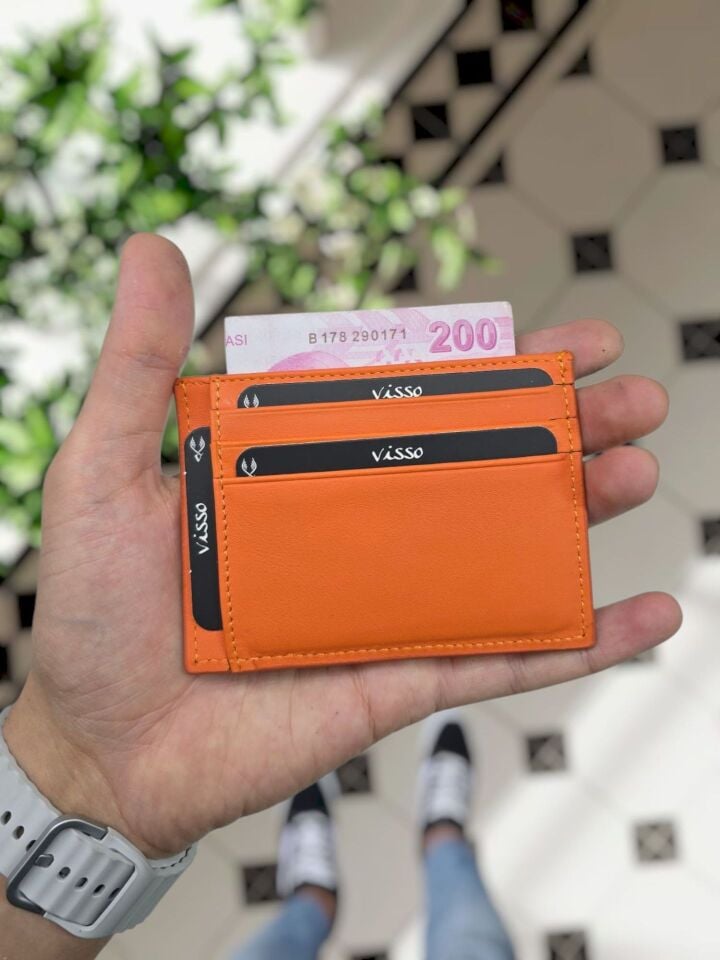 Visso 606 Gerçek Deri Erkek Kadın İsme Özel Turuncu Renk Uzun Ömürlü Kaliteli Kartlık Cüzdan Çanta Ve Telefon Kılıfı