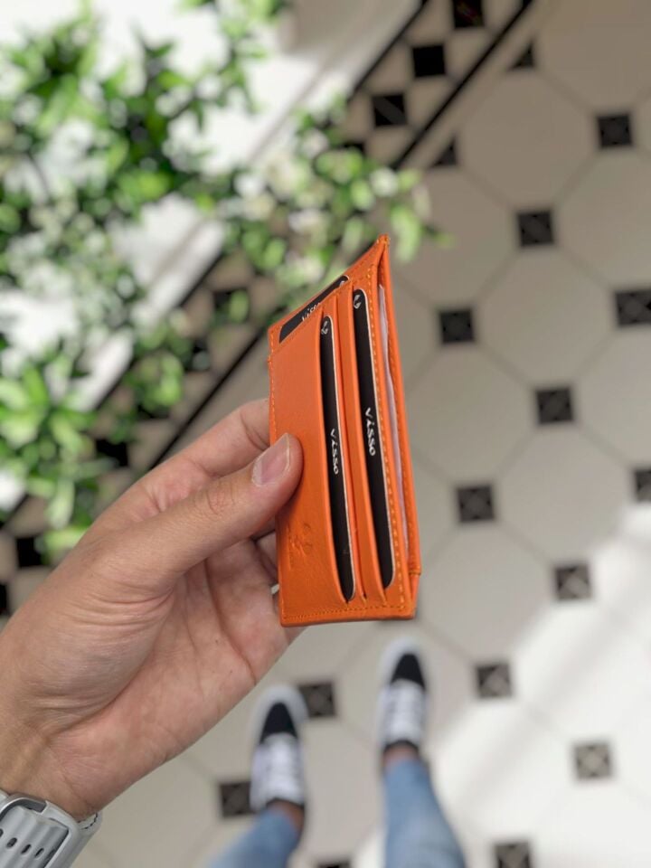 Visso 606 Gerçek Deri Erkek Kadın İsme Özel Turuncu Renk Uzun Ömürlü Kaliteli Kartlık Cüzdan Çanta Ve Telefon Kılıfı