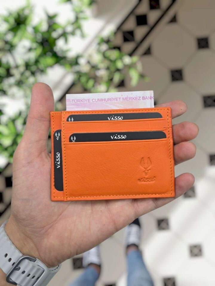 Visso 606 Gerçek Deri Erkek Kadın İsme Özel Turuncu Renk Uzun Ömürlü Kaliteli Kartlık Cüzdan Çanta Ve Telefon Kılıfı