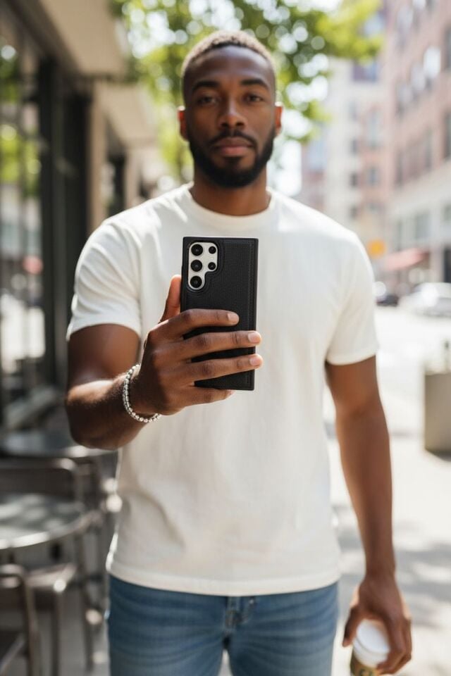 VİSSO Siyah Gutty Hakiki Deri SAMSUNG GALAXY S24 ULTRA İsim Baskılı Kişiye Özel Deri Telefon Kılıfı KARGO BEDAVA  Siyah Gutty