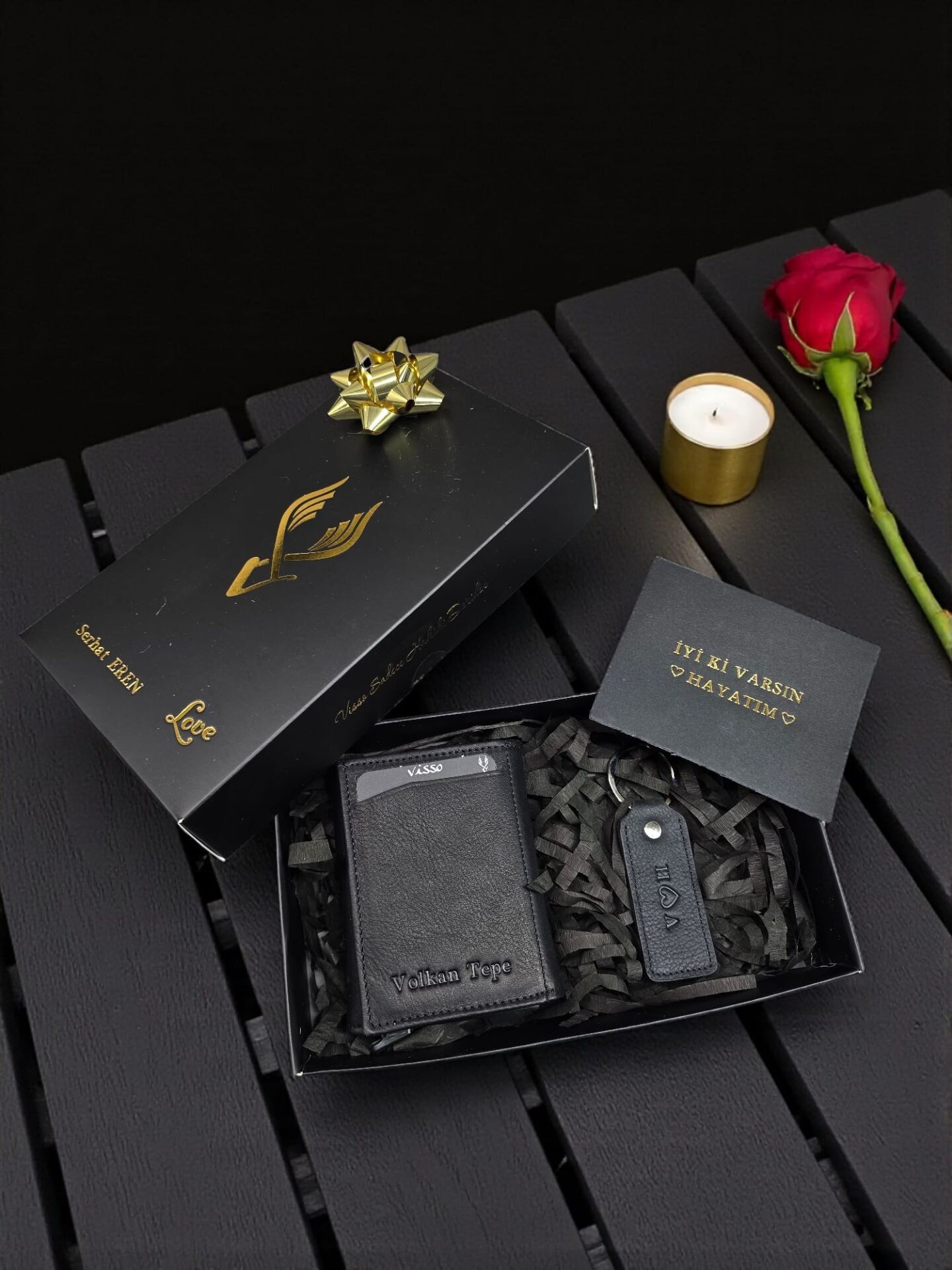 Sevgili VİSSO 684 Hakiki Deri Kağıt Para Bölmeli Mekanizmalı Kartlık Cüzdan Kişiye Özel Çanta SİYAH NATURAL + Anahtarlık