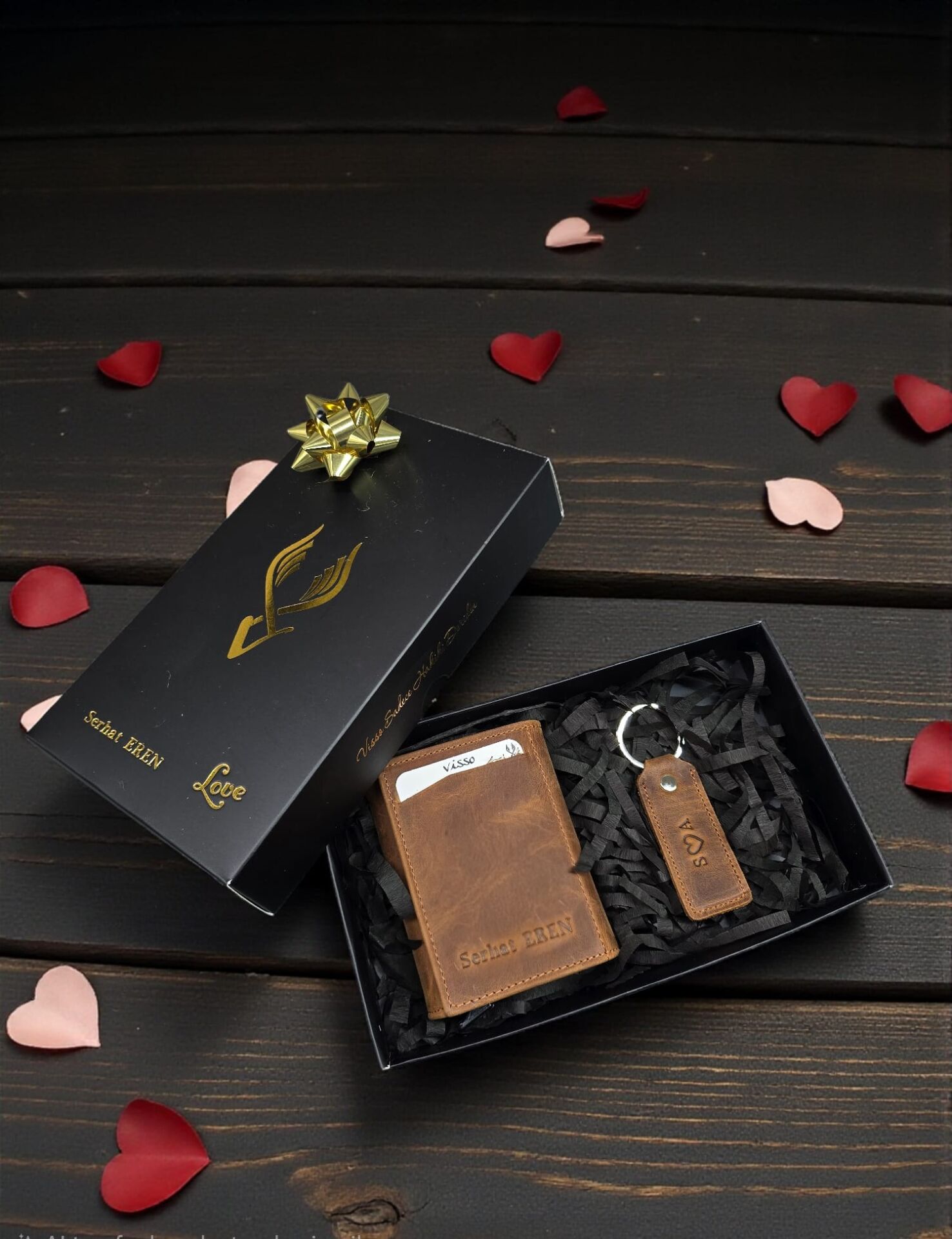 Sevgili VİSSO 684 Hakiki Deri Kağıt Para Bölmeli Mekanizmalı Kartlık Cüzdan Kişiye Özel Çanta Fındık Matrix + Anahtarlık