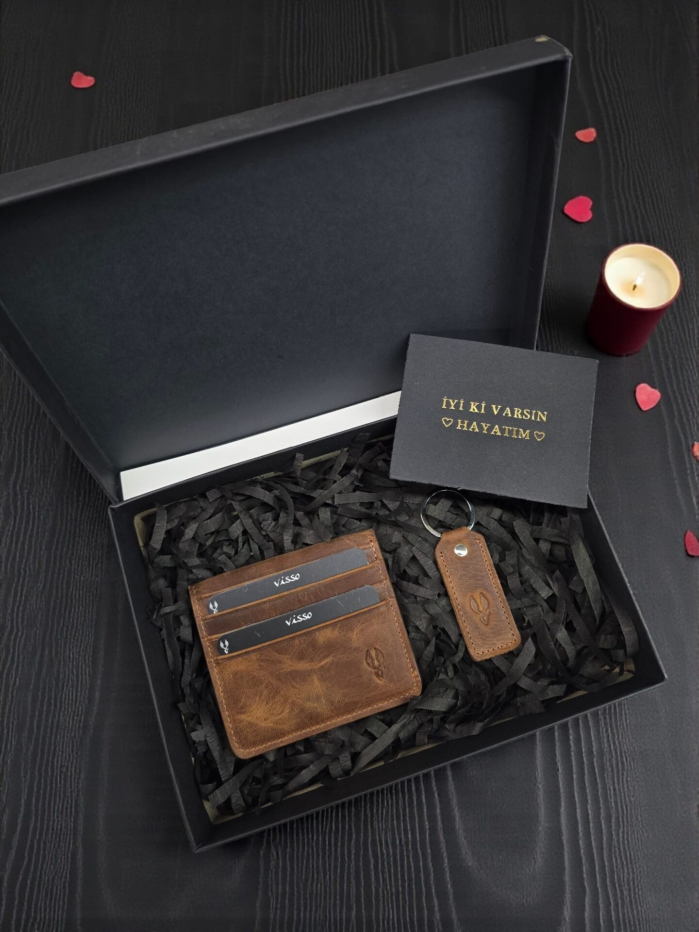 Sevgili VİSSO 657 HAKİKİ DERİ ÇANTA  İSME ÖZEL DERİ KAĞIT PARA BÖLMELİ KADIN ERKEK DERİ Mıknatıslı Kartlık KREDİ KARTLIK Fındık Matrix + Anahtarlık + Set Kutu