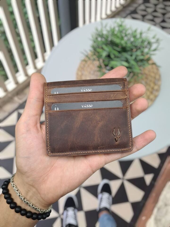 Sevgili VİSSO 657 HAKİKİ DERİ ÇANTA  İSME ÖZEL DERİ KAĞIT PARA BÖLMELİ KADIN ERKEK DERİ Mıknatıslı Kartlık KREDİ KARTLIK Fındık Matrix + Anahtarlık + Set Kutu