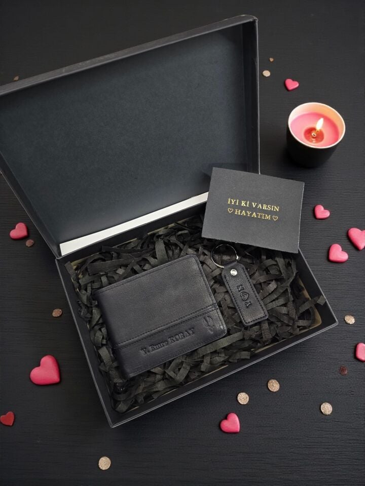 Sevgili VİSSO 229 Hakiki Deri Çift Renkli SİYAH-SİYAH Garni Cüzdan  Renk Deri Cüzdan + ANAHTARLIK + Set Kutu