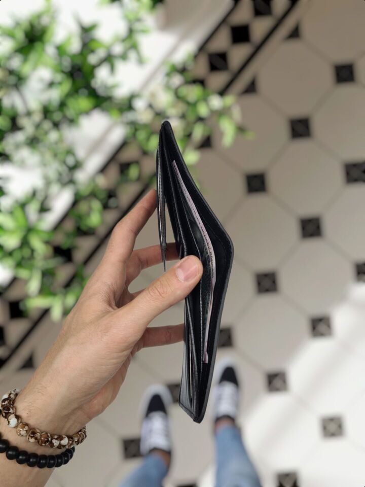 Sevgili VİSSO 229 Hakiki Deri Çift Renkli SİYAH-SİYAH Garni Cüzdan  Renk Deri Cüzdan + ANAHTARLIK