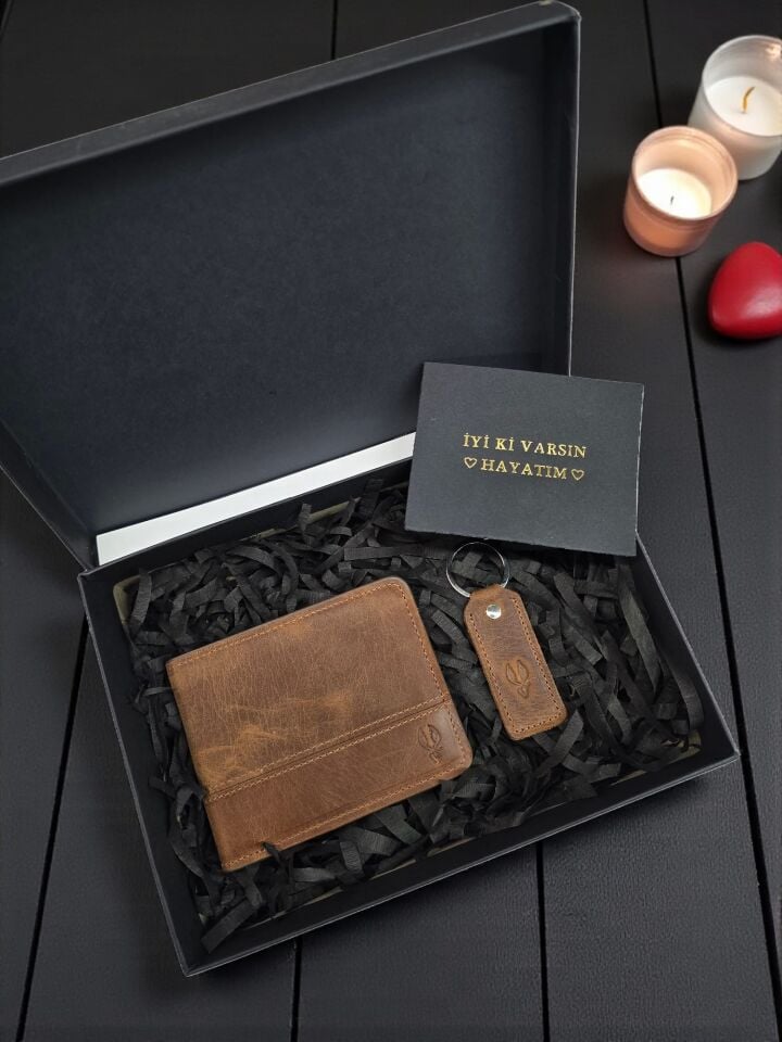 Sevgili VİSSO 229 Hakiki Deri Çift Renkli Fındık - Fındık Garni Cüzdan  Renk Deri Cüzdan Fındık Matrix + Anahtarlık + Set Kutu