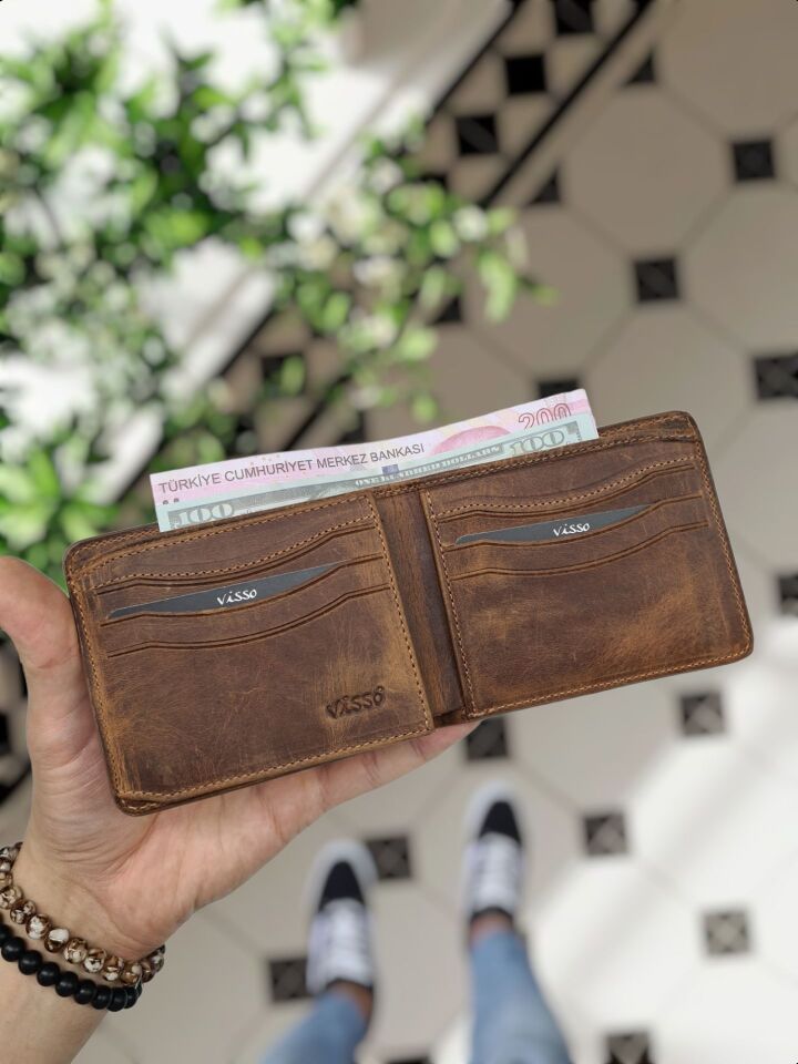 Sevgili VİSSO 229 Hakiki Deri Çift Renkli Fındık - Fındık Garni Cüzdan  Renk Deri Cüzdan Fındık Matrix + Anahtarlık + Set Kutu