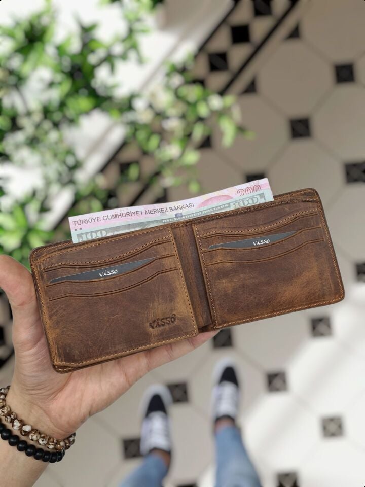 Sevgili VİSSO 229 Hakiki Deri Çift Renkli Fındık - Fındık Garni Cüzdan  Renk Deri Cüzdan Fındık Matrix + Anahtarlık
