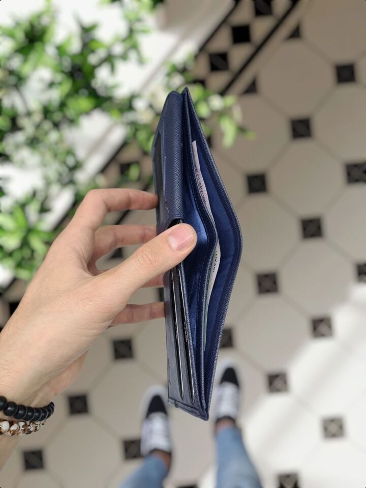 Sevgili VİSSO 1272 HAKİKİ DERİ ÇANTA İSME ÖZEL  HEDİYELİK CÜZDAN Lacivert + Anahtarlık