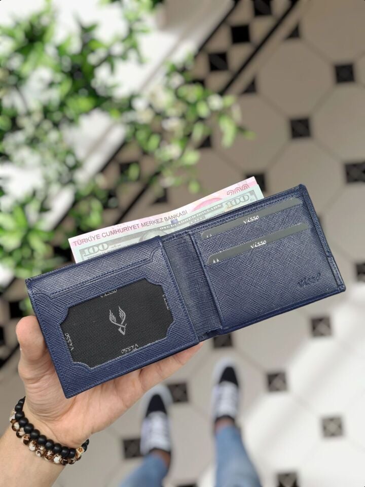 Sevgili VİSSO 1272 HAKİKİ DERİ ÇANTA İSME ÖZEL  HEDİYELİK CÜZDAN Lacivert + Anahtarlık