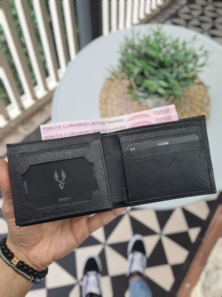 Sevgili VİSSO 1272 HAKİKİ DERİ ÇANTA İSME ÖZEL SİYAH RENK  HEDİYELİK CÜZDAN + Anahtarlık + Set Kutusu