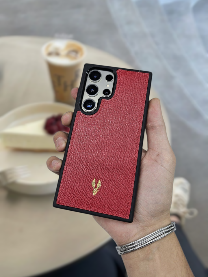 VİSSO Kırmızı Prd Hakiki Deri SAMSUNG GALAXY S23 ULTRA İsim Baskılı Kişiye Özel Deri Telefon Kılıfı KARGO BEDAVA  Kırmızı Prd