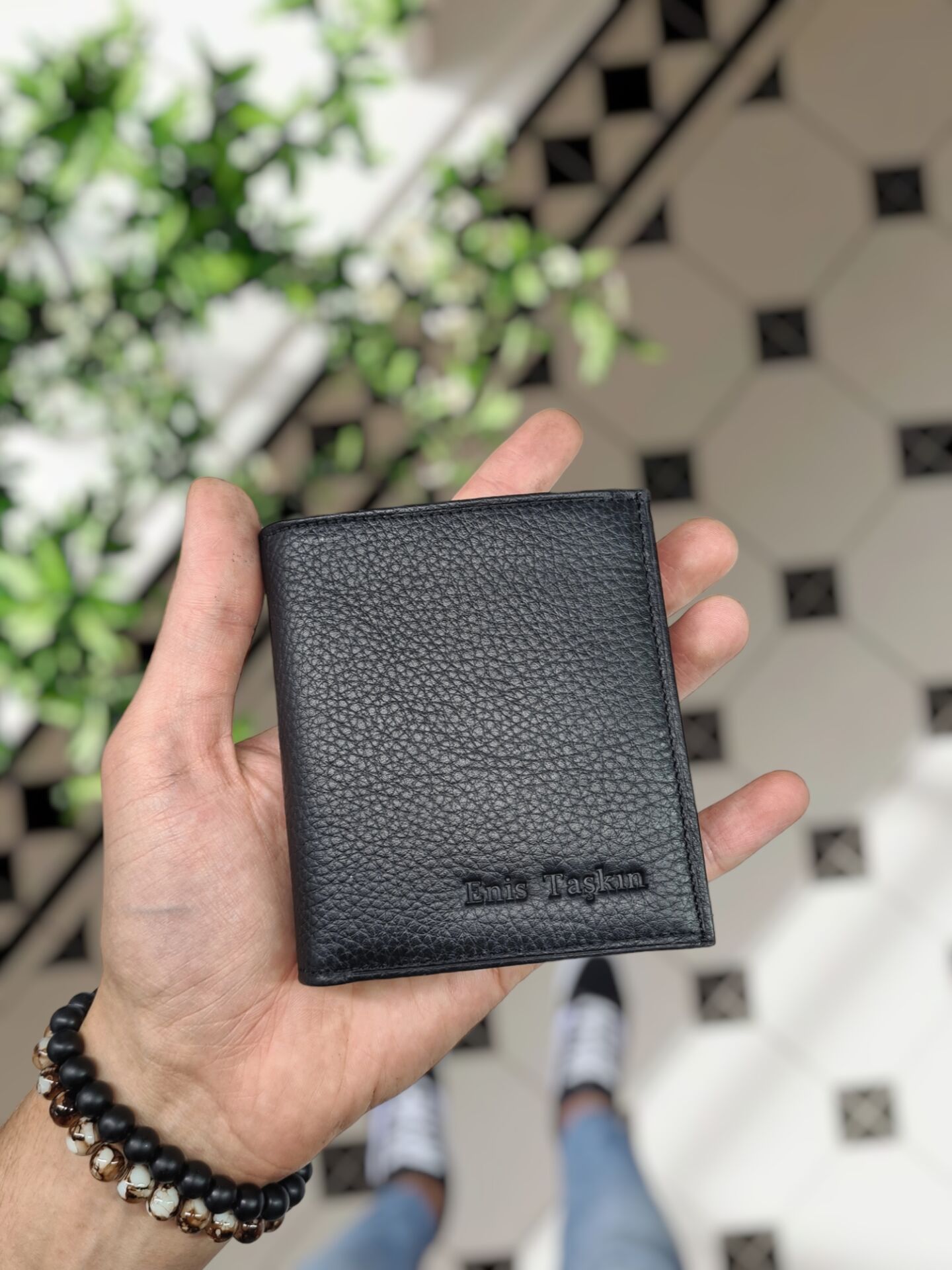 VİSSO 114 HAKİKİ DERİ ÇANTA İSME ÖZEL KADIN ERKEK ÇITIÇITLI FERMUARLI SİYAH CÜZDAN