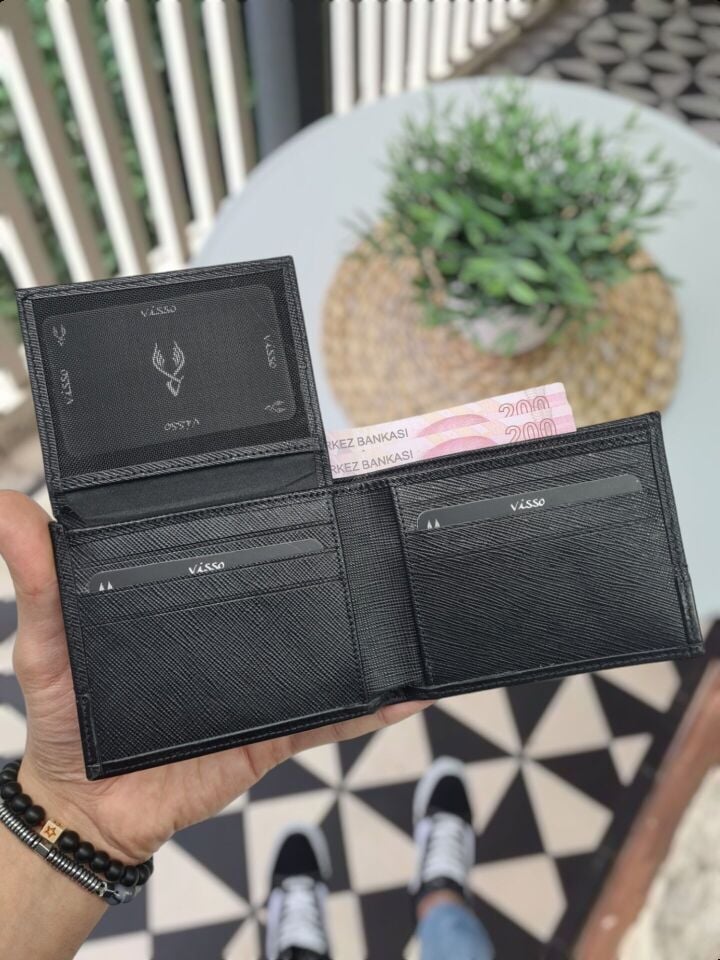 Özel Günler İçin VİSSO 1272 HAKİKİ DERİ ÇANTA İSME ÖZEL SİYAH RENK  HEDİYELİK CÜZDAN + Anahtarlık