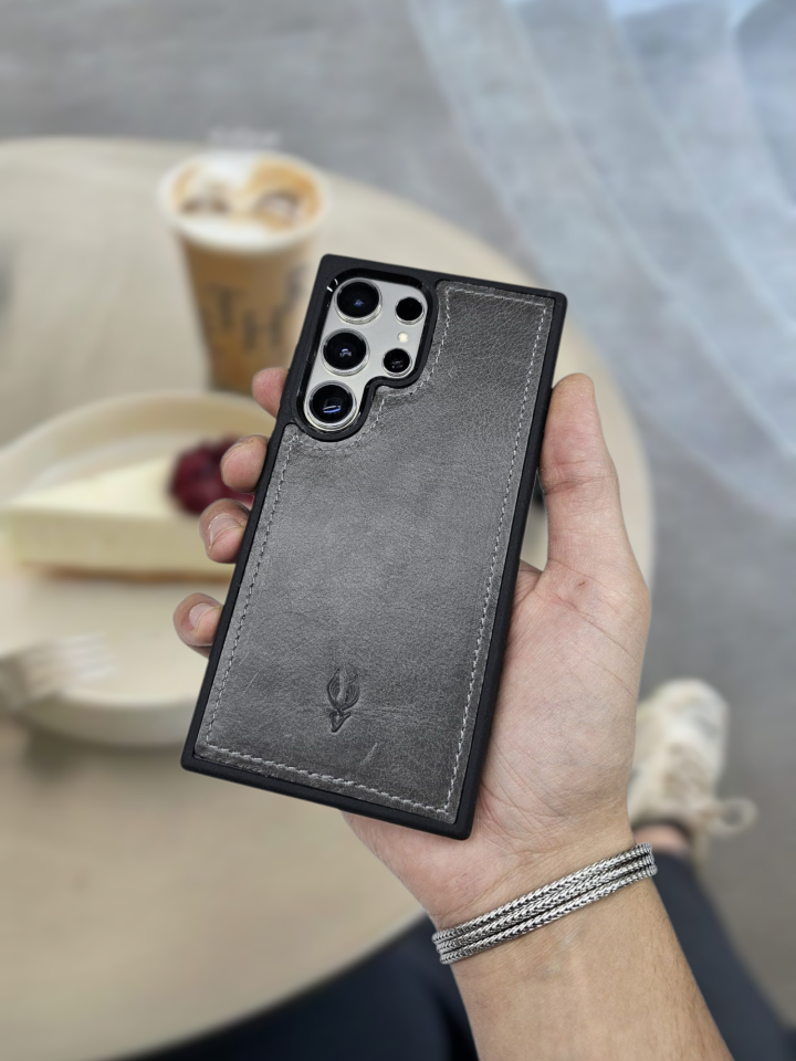 VİSSO Gri Natural Crayz Hakiki Deri SAMSUNG GALAXY S23 ULTRA İsim Baskılı Kişiye Özel Deri Telefon Kılıfı KARGO BEDAVA  Gri Natural Crayz