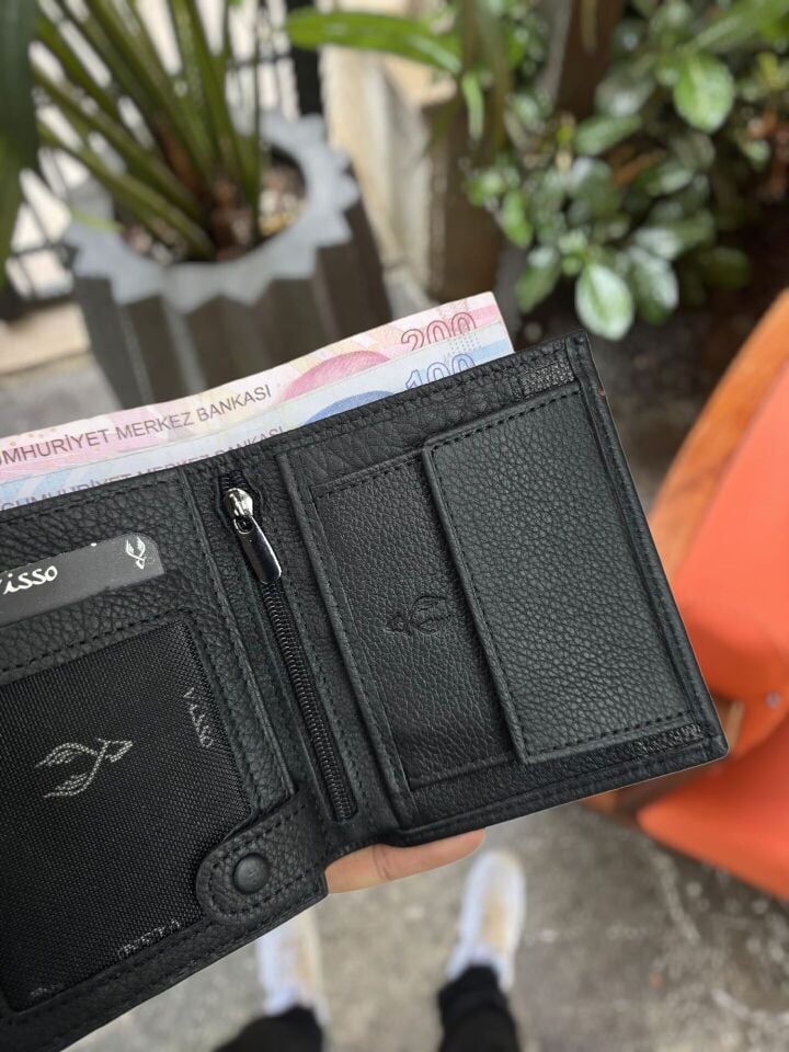 Sevgili VİSSO 111 CEPLİ SİYAH HAKİKİ DERİ ÇANTA İSME ÖZEL BOZUK PARA CEPLİ FERMUARLI ÇITÇITLI KADIN ERKEK CÜZDAN BAY + Anahtarlık