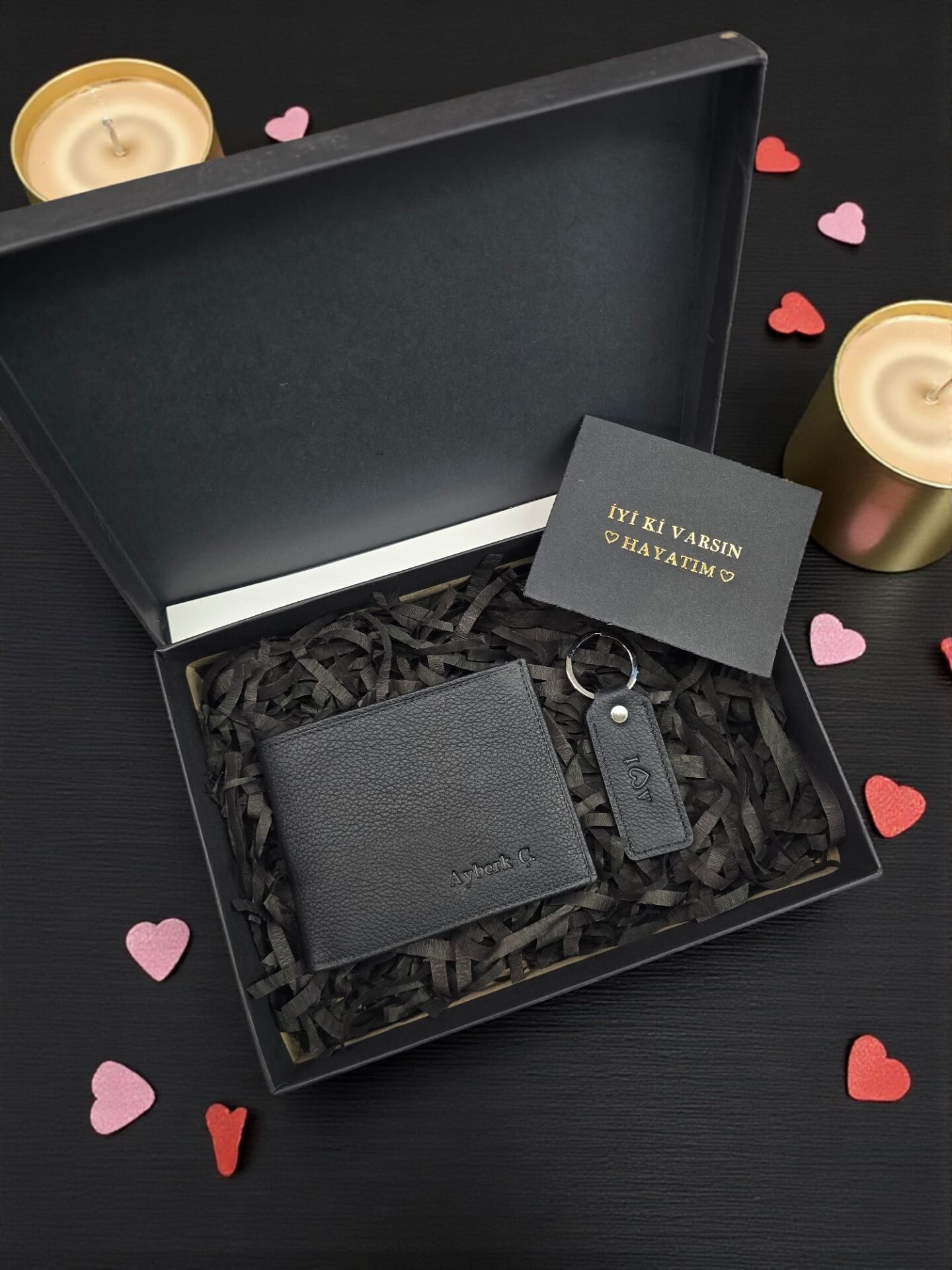 Sevgili VİSSO 262 CÜZDAN +  ANAHTARLIK  İSME ÖZEL ÇİFT KİMLİK BÖLMELİ SİYAH RENK DERİ ERKEK CÜZDAN ÇANTA + Anahtarlık + Set Kutu