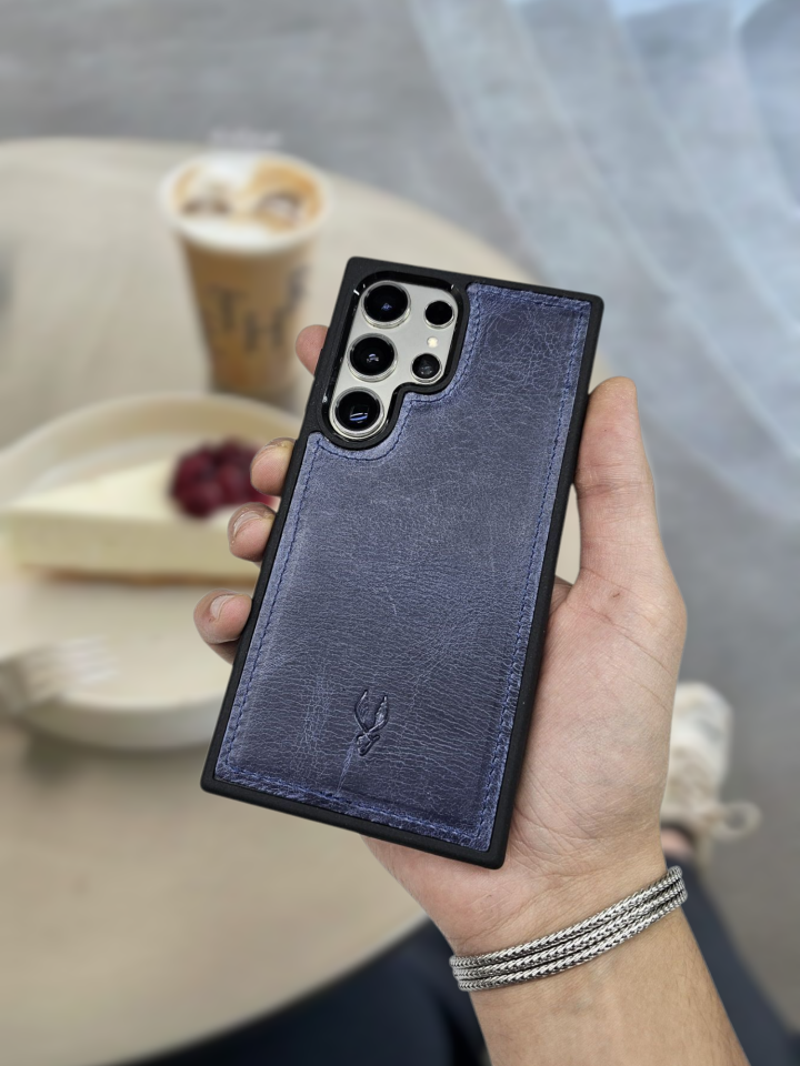 VİSSO Lacivert Kurtuba Hakiki Deri SAMSUNG GALAXY S23 ULTRA İsim Baskılı Kişiye Özel Deri Telefon Kılıfı KARGO BEDAVA Lacivert Kurtuba