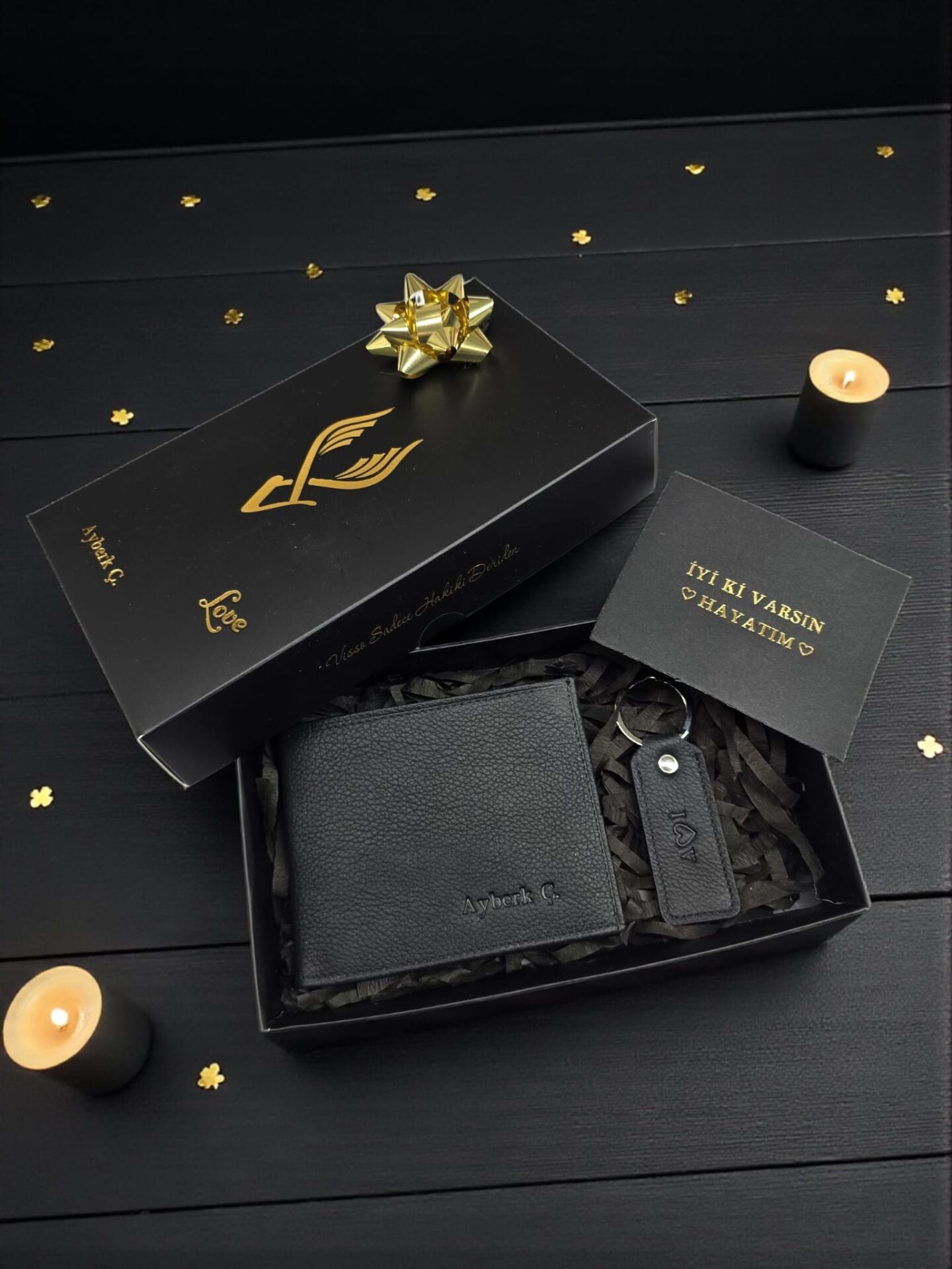 Sevgili VİSSO 262 CÜZDAN +  ANAHTARLIK  İSME ÖZEL ÇİFT KİMLİK BÖLMELİ SİYAH RENK DERİ ERKEK CÜZDAN ÇANTA + Anahtarlık