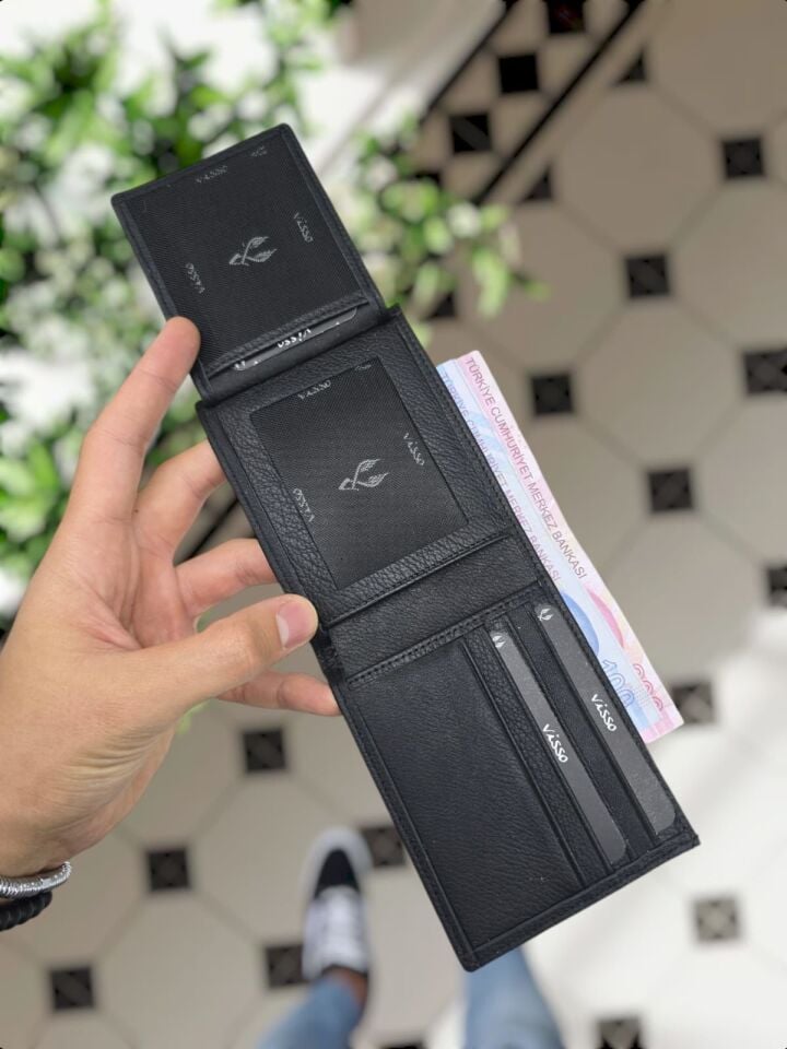 Sevgili VİSSO 262 CÜZDAN +  ANAHTARLIK  İSME ÖZEL ÇİFT KİMLİK BÖLMELİ SİYAH RENK DERİ ERKEK CÜZDAN ÇANTA + Anahtarlık