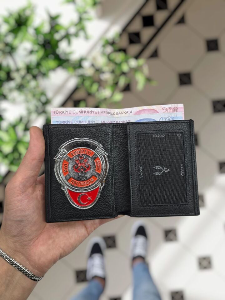 VİSSO 1131 Kıyı Koruma HAKİKİ ORJİNAL DERİ ÇANTA SİYAH RENK 3 ADET KİMLİK KART GÖZLÜ FERMUARLI ROZETLİ KADIN ERKEK CÜZDAN Siyah Renk