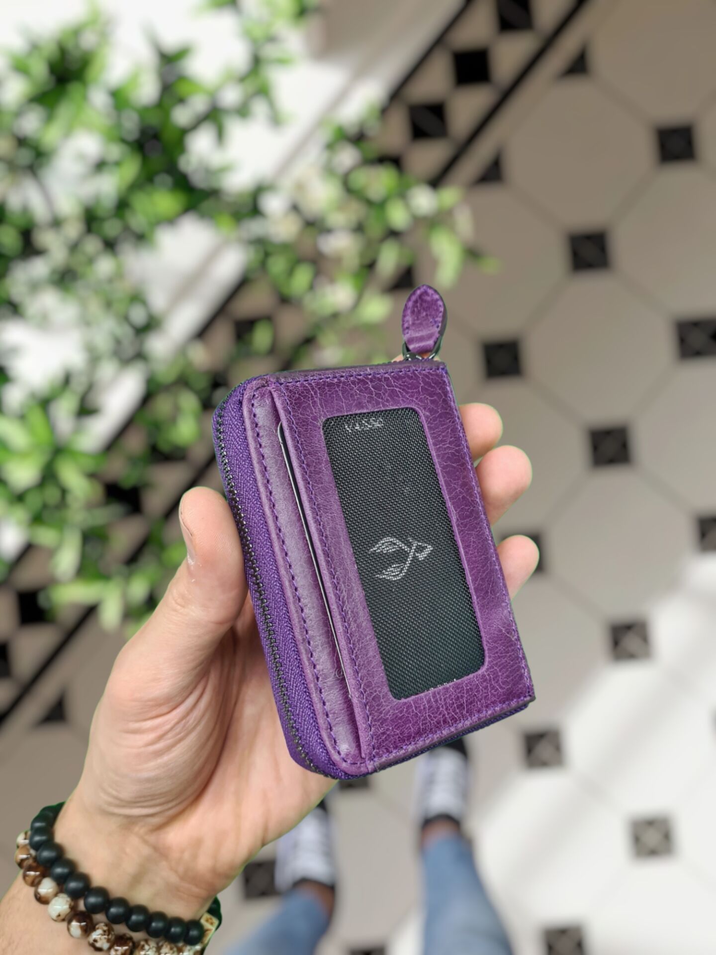 VİSSO 661 Fermuarlı Kredi Kartlık Model Hakiki Deri Çanta Kişiye Özel MOR GÜL RENK DERİ