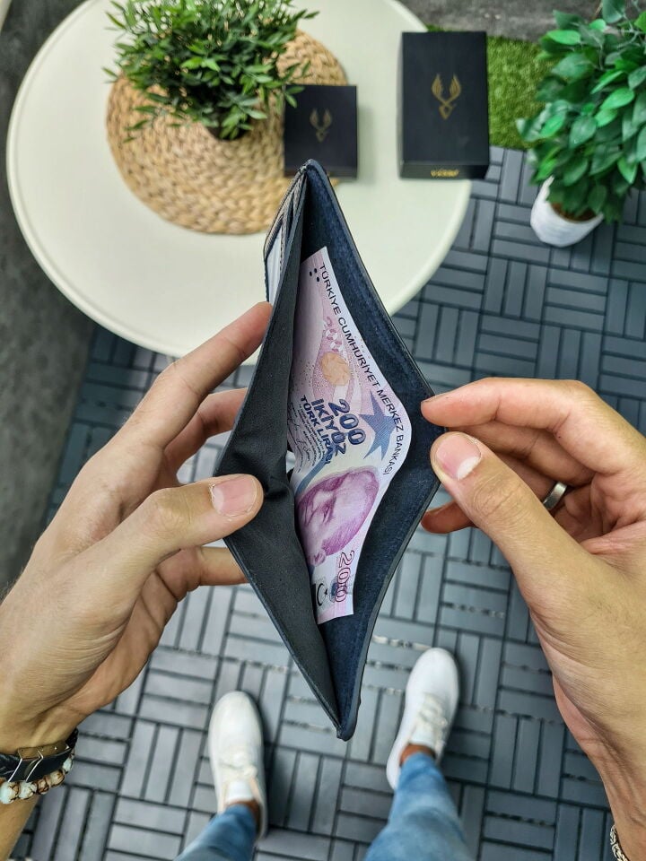 VİSSO 1236 Kıyı Emniyeti HAKİKİ DERİ ÇANTA İSME ÖZEL KAĞIT PARA VE KİMLİK BÖLMELİ ERKEK VE KADIN CÜZDAN Siyah Gutty