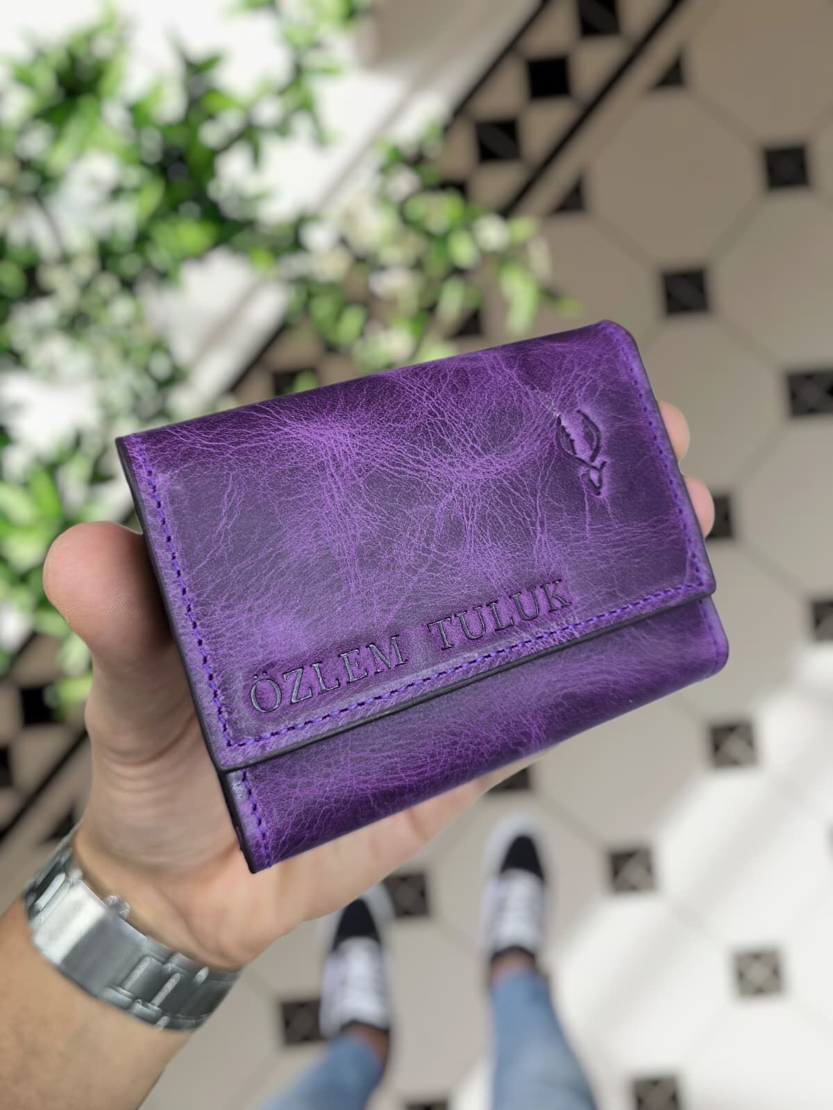 VİSSO 660 Hakiki Deri Kişiye Özel Akordeon Kartlık Model Deri Çanta MOR DERİ