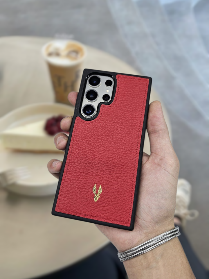 VİSSO Kırmızı Gutty  Hakiki Deri SAMSUNG GALAXY S23 ULTRA İsim Baskılı Kişiye Özel Deri Telefon Kılıfı KARGO BEDAVA  Kırmızı Gutty