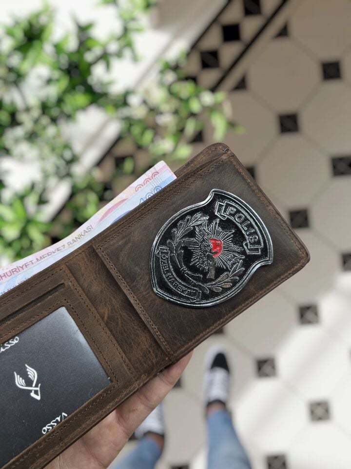 VİSSO 1236  PÖH Rozetli HAKİKİ DERİ ÇANTA İSME ÖZEL KAHVE MATRİX JANDARMA Özel Harekat ROZETLİ KAĞIT PARA VE KİMLİK BÖLMELİ ERKEK VE KADIN CÜZDAN