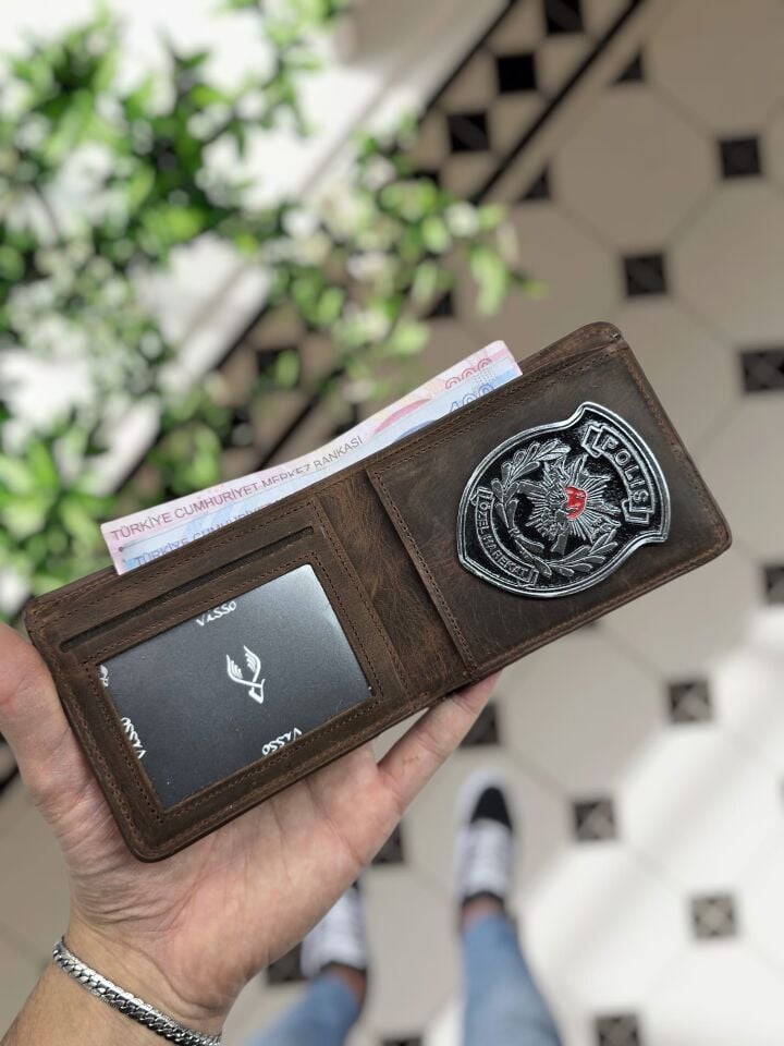 VİSSO 1236  PÖH Rozetli HAKİKİ DERİ ÇANTA İSME ÖZEL KAHVE MATRİX JANDARMA Özel Harekat ROZETLİ KAĞIT PARA VE KİMLİK BÖLMELİ ERKEK VE KADIN CÜZDAN