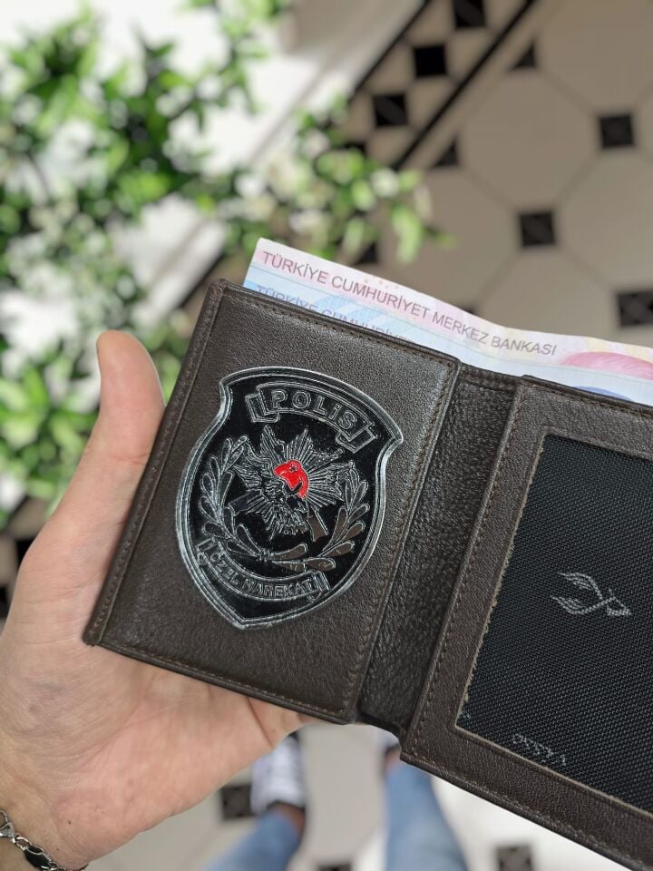 VİSSO 1131 PÖH HAKİKİ ORJİNAL DERİ ÇANTA  3 ADET KİMLİK KART GÖZLÜ FERMUARLI KADIN ERKEK CÜZDAN METAL  ROZETLİ kahverengi