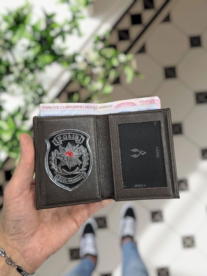 VİSSO 1131 PÖH HAKİKİ ORJİNAL DERİ ÇANTA  3 ADET KİMLİK KART GÖZLÜ KADIN ERKEK CÜZDAN METAL  ROZETLİ kahverengi