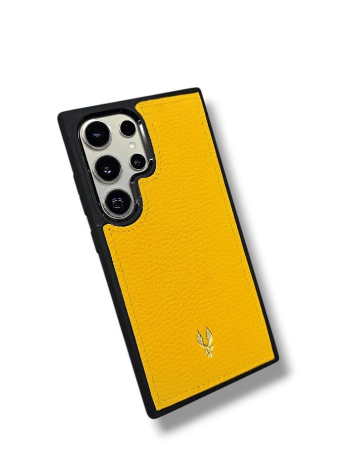 VİSSO Sarı Gutty  Hakiki Deri SAMSUNG GALAXY S23 ULTRA İsim Baskılı Kişiye Özel Deri Telefon Kılıfı KARGO BEDAVA  Sarı Gutty