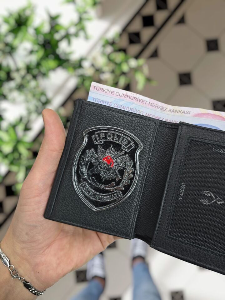 VİSSO 1131 PÖH HAKİKİ ORJİNAL DERİ ÇANTA SİYAH RENK 3 ADET KİMLİK KART GÖZLÜ FERMUARLI ROZETLİ KADIN ERKEK CÜZDAN Siyah Renk