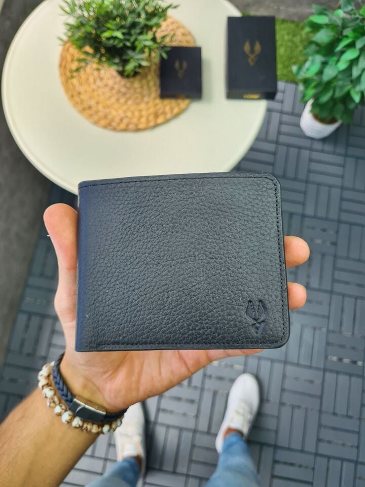 VİSSO 1236 Bekçi HAKİKİ DERİ ÇANTA İSME ÖZEL KAĞIT PARA VE KİMLİK BÖLMELİ ERKEK VE KADIN CÜZDAN Siyah Gutty