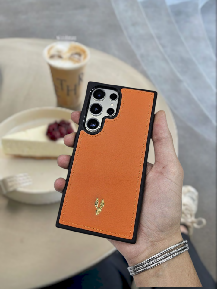 VİSSO Turuncu Napa Hakiki Deri SAMSUNG GALAXY S23 ULTRA İsim Baskılı Kişiye Özel Deri Telefon Kılıfı KARGO BEDAVA Turuncu Napa