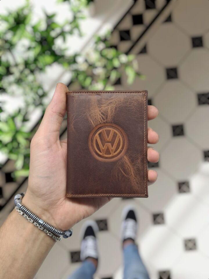 Volkswagen VİSSO 1904 Hakiki Deri Araç Ruhsat Kılıfı İsme Özel Çanta Erkek Kadın Modeli VOLKWAGEN Fındık