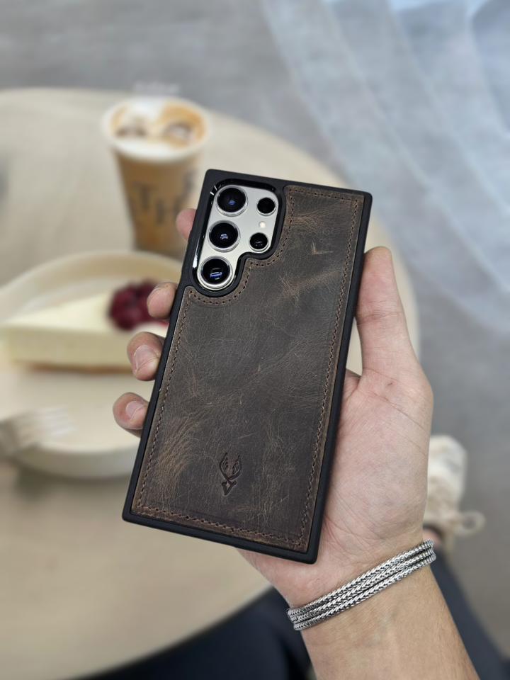 VİSSO Kahve Matrix  Hakiki Deri SAMSUNG GALAXY S23 ULTRA İsim Baskılı Kişiye Özel Deri Telefon Kılıfı KARGO BEDAVA  Kahve Matrix