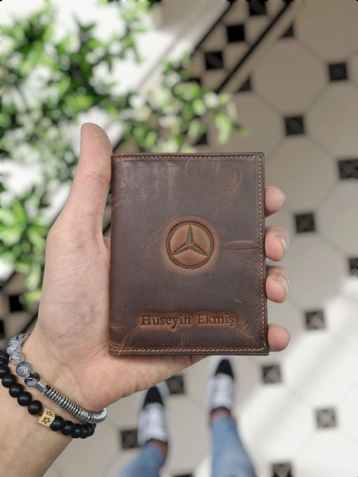 Mercedes VİSSO 1904 Hakiki Deri Araç Ruhsat Kılıfı İsme Özel Çanta Erkek Kadın Modeli MERCEDES Fındık Matrix