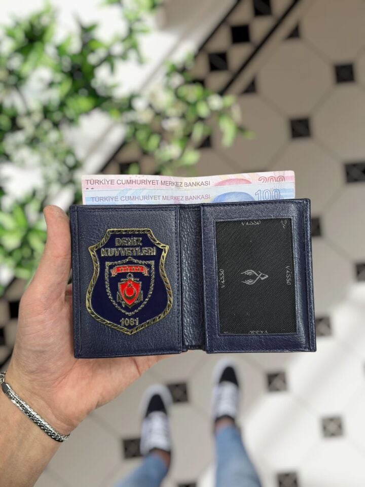 VİSSO 1131 Deniz Kuvvetleri Rozetli HAKİKİ ORJİNAL DERİ ÇANTA  3 ADET KİMLİK KART GÖZLÜ FERMUARLI KADIN ERKEK CÜZDAN DENİZ KUVVETLERİ KOMUTANLIĞI ROZETLİ lacivert