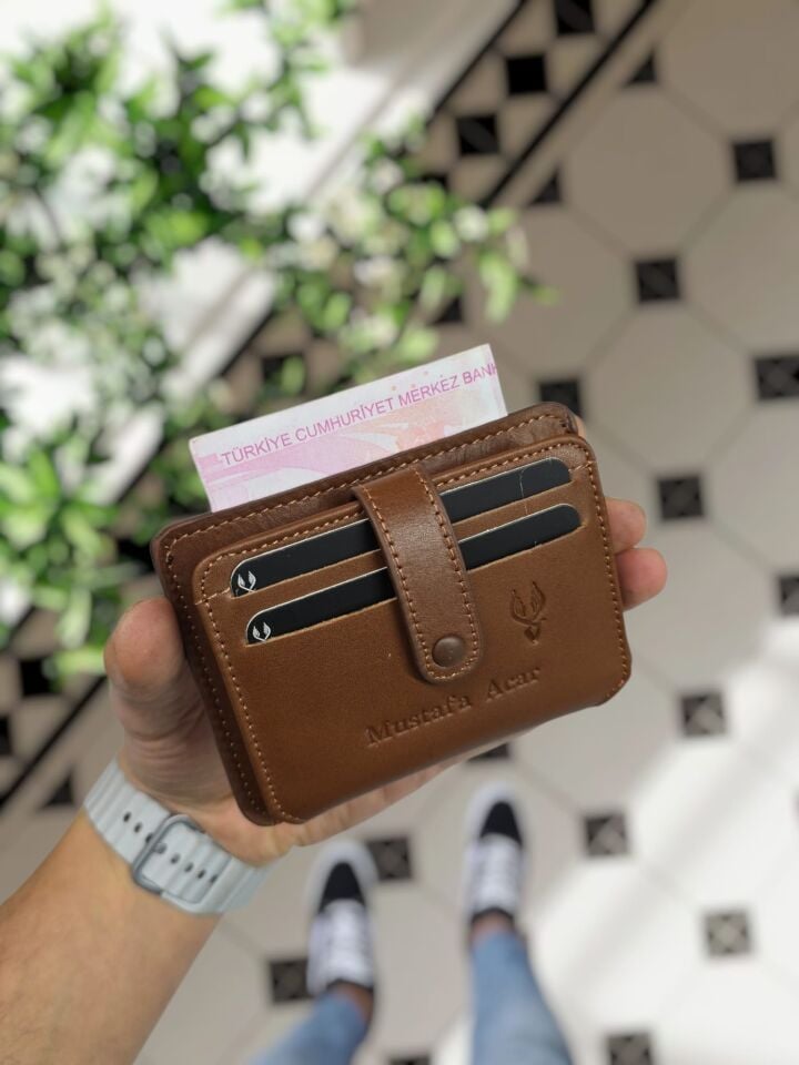 VİSSO 8600 KAHVE NAPA Hakiki Deri Çıtçıtlı Akordeon Kartlık Akordeon Kimlik Bölmeli Kişiye İsme Özel Bay Bayan Çanta KAHVE NAPA